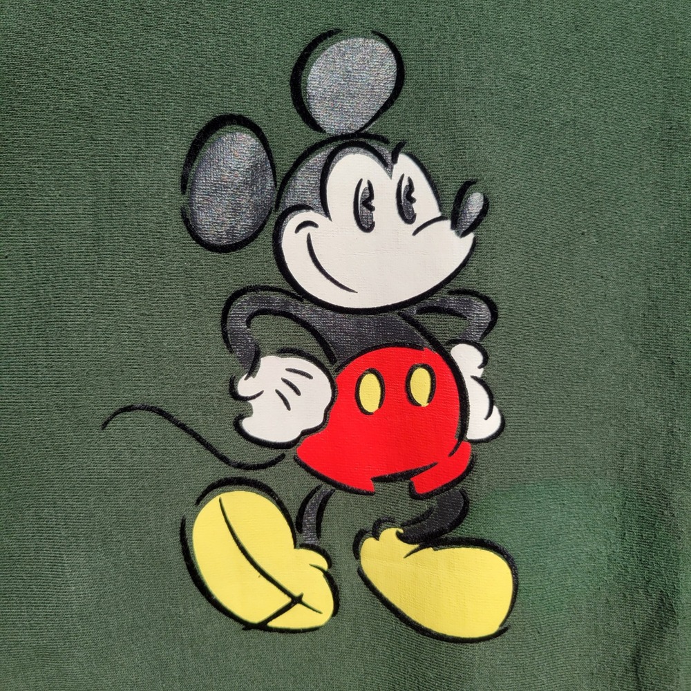 Vintage Disney Store Mickey Mouse Sweatshirt Green Crewneck Felted Outline Sz L - Picture 2 of 7